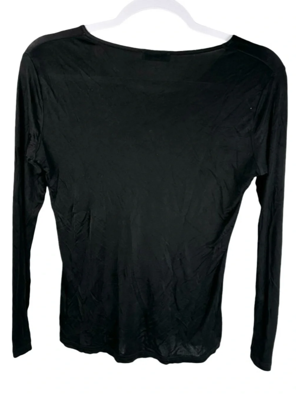 Grenasa Silk 100% Silk Solid Black Long Sleeve Round Neck Top Size Medium